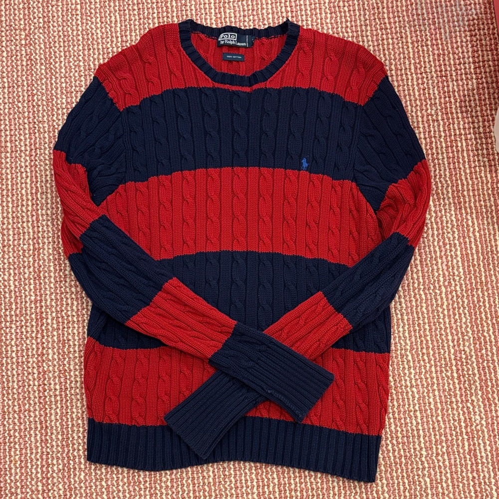 Polo by Ralph Lauren Navy and Red Cable Knit Sweater